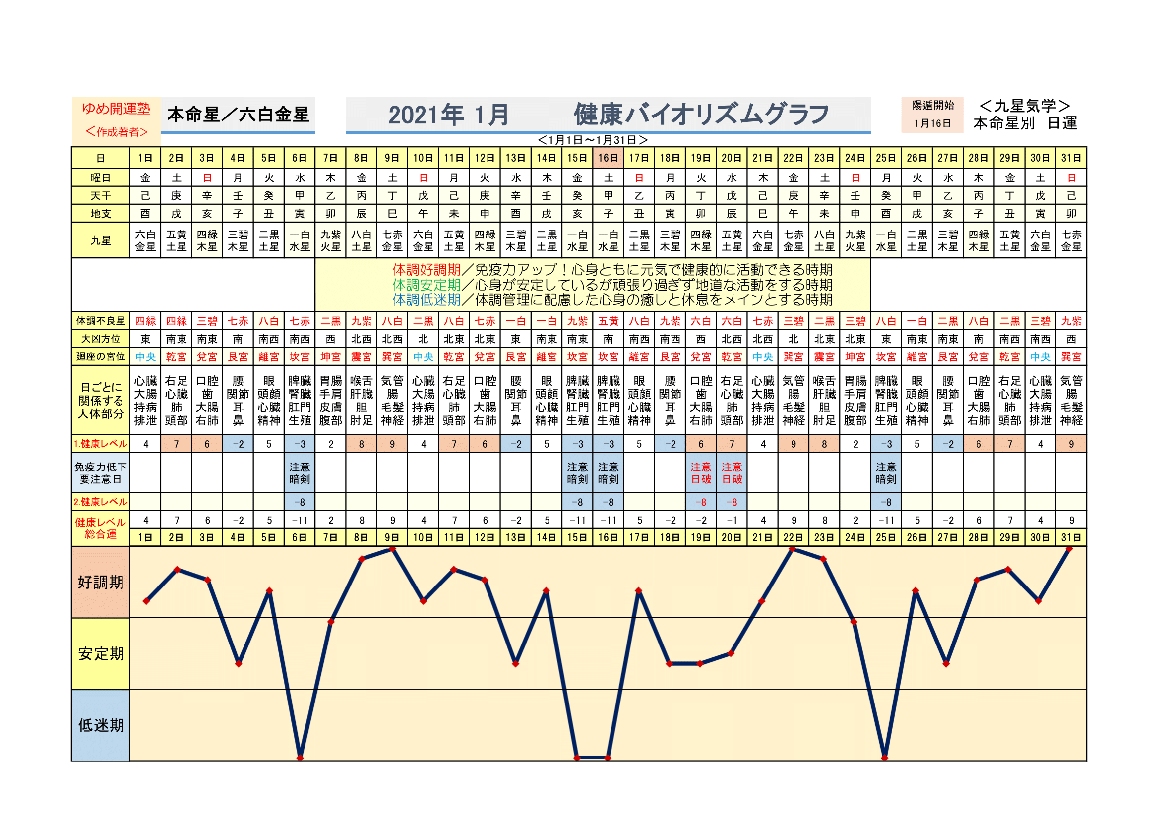 6 六白金星 健康グラフ 香翔